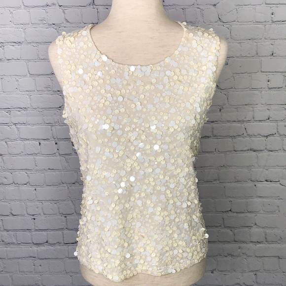 Talbots Tops - TALBOTS Ivory Cream Silk Blend Sequins Tank Top M